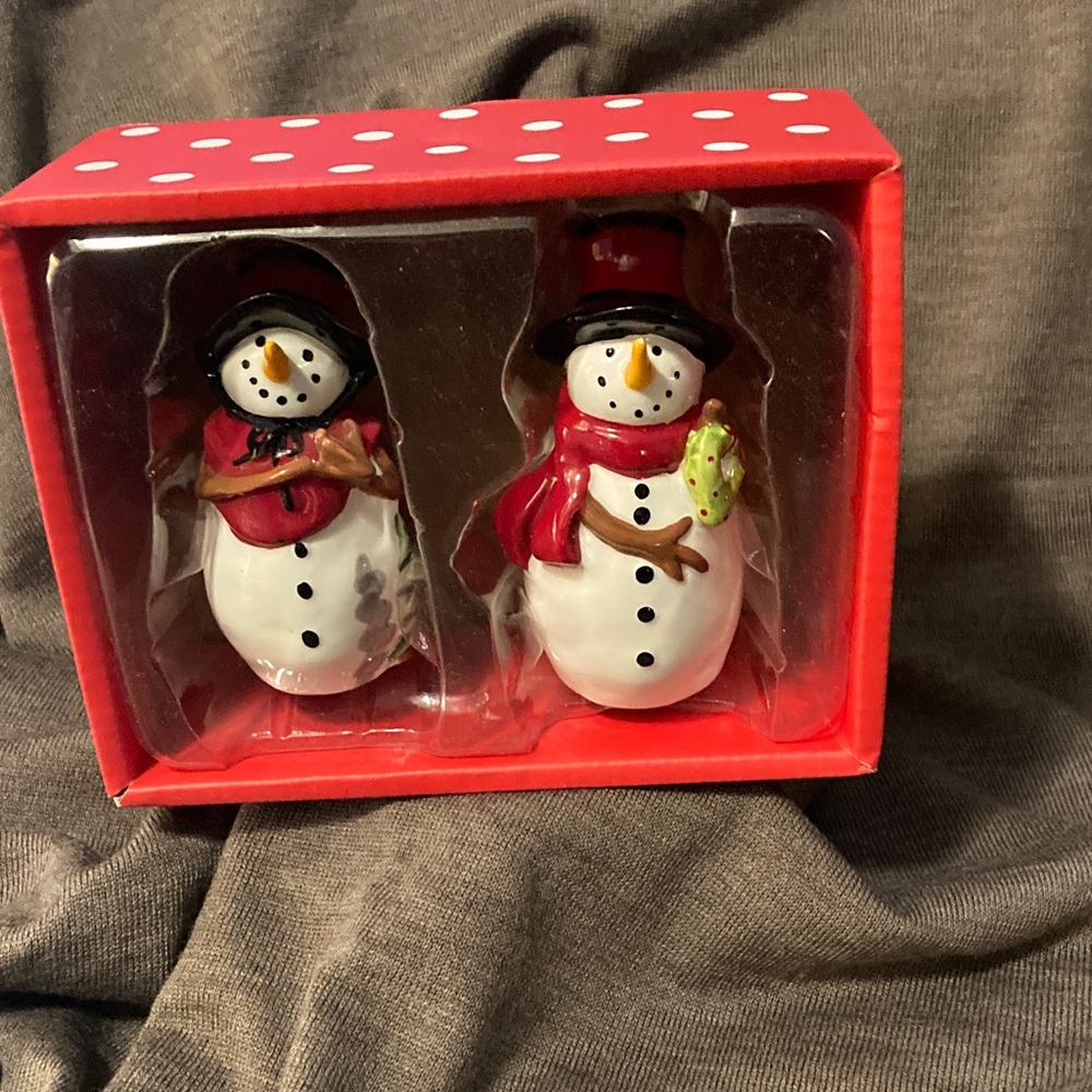 Blue Sky Snowman Ornament Duo - Red and White